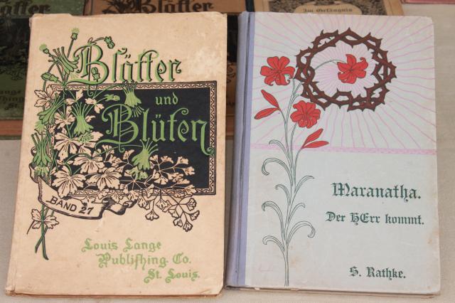 photo of lot antique 1800s vintage German books & almanacs w/ gothic typeface & beautiful bindings #3