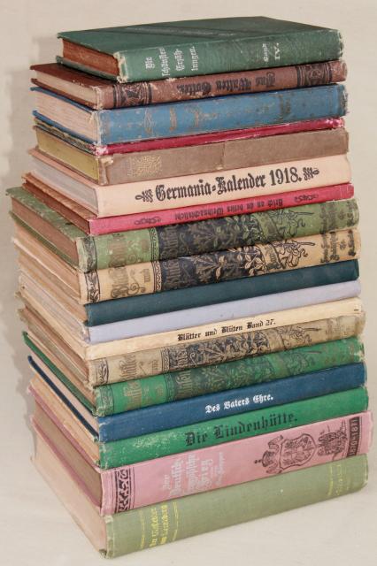 photo of lot antique 1800s vintage German books & almanacs w/ gothic typeface & beautiful bindings #8