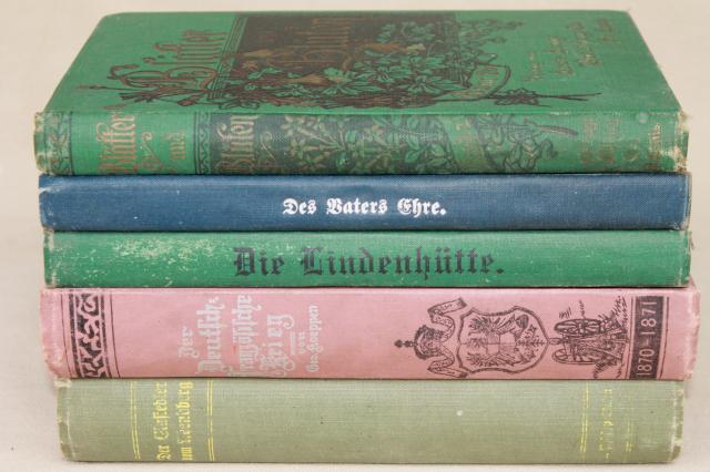 photo of lot antique 1800s vintage German books & almanacs w/ gothic typeface & beautiful bindings #10