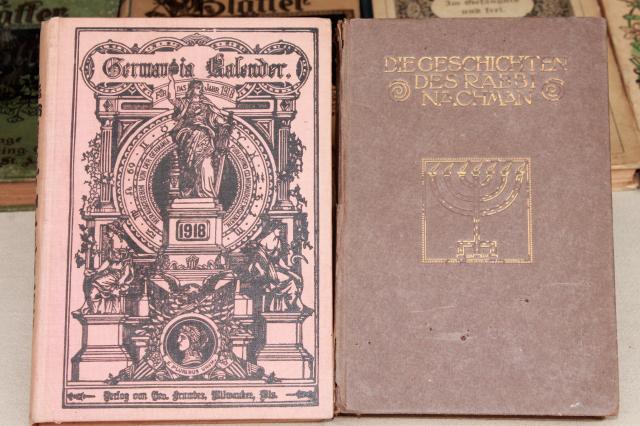 photo of lot antique 1800s vintage German books & almanacs w/ gothic typeface & beautiful bindings #14