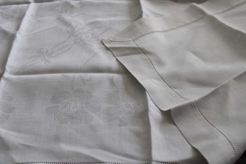 photo of lot antique and vintage cotton damask tablecloths, mended cutter fabric for upcycle #13