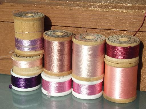 photo of lot antique and vintage fine pure silk embroidery sewing thread, jewel colors #7