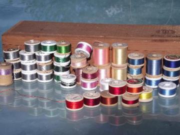 catalog photo of lot antique and vintage fine pure silk embroidery sewing thread, jewel colors