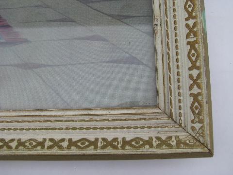 photo of lot antique and vintage wood picture frames, some old prints #7