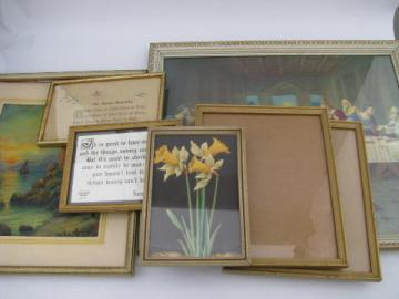catalog photo of lot antique and vintage wood picture frames, some old prints
