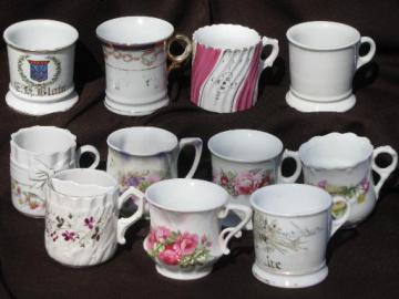 catalog photo of lot antique china shaving mugs, occupational, Germany, unmarked Prussia