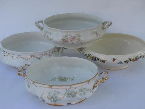 photo of lot antique china tureens, tureen bowls without lids, for flowers, forcing bulbs? #1