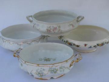 catalog photo of lot antique china tureens, tureen bowls without lids, for flowers, forcing bulbs?