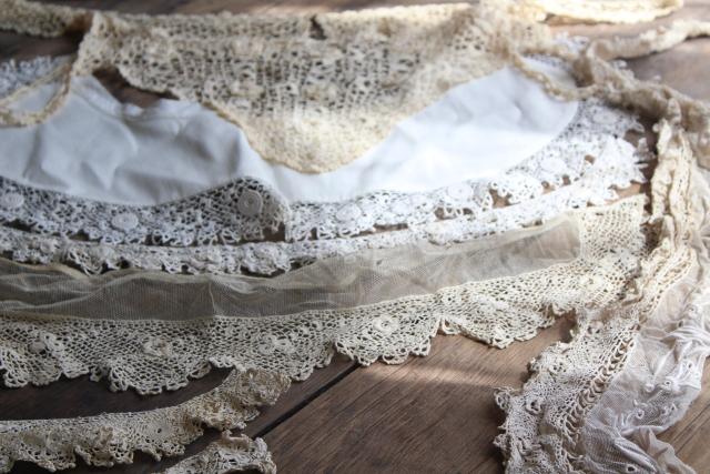 photo of lot antique early 1900s vintage Irish crochet lace collars, edging, dress trim #1