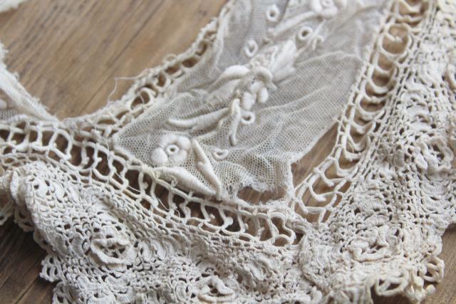 photo of lot antique early 1900s vintage Irish crochet lace collars, edging, dress trim #4