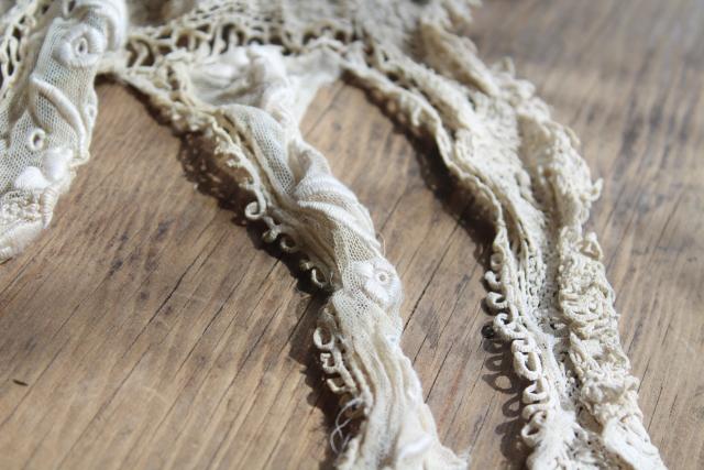 photo of lot antique early 1900s vintage Irish crochet lace collars, edging, dress trim #5