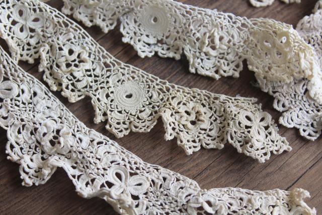 photo of lot antique early 1900s vintage Irish crochet lace collars, edging, dress trim #7