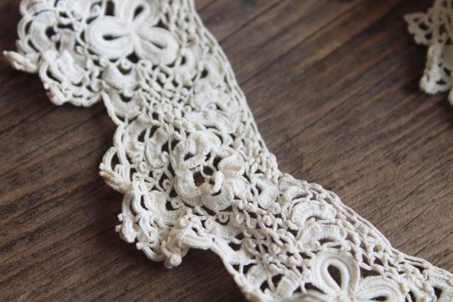 photo of lot antique early 1900s vintage Irish crochet lace collars, edging, dress trim #8