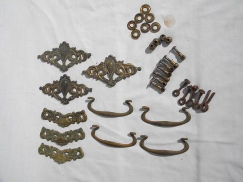 photo of lot antique french rococo brass hardware drawer pulls restoration parts #1