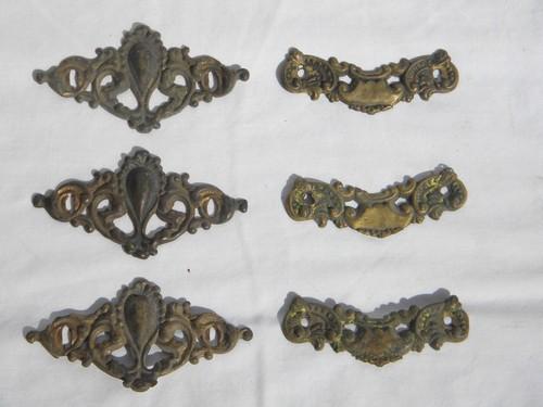 photo of lot antique french rococo brass hardware drawer pulls restoration parts #2