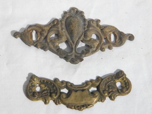 photo of lot antique french rococo brass hardware drawer pulls restoration parts #3