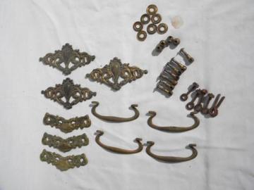 catalog photo of lot antique french rococo brass hardware drawer pulls restoration parts