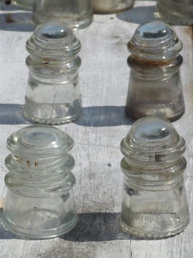 photo of lot antique glass telegraph electrical insulators, steampunk vintage #9