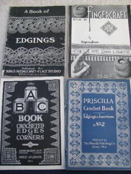 catalog photo of lot antique needlework booklets, vintage crochet lace edging patterns