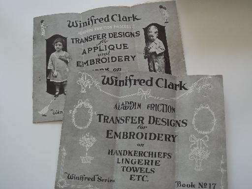 photo of lot antique needlework transfer booklets, vintage embroidery patterns #1