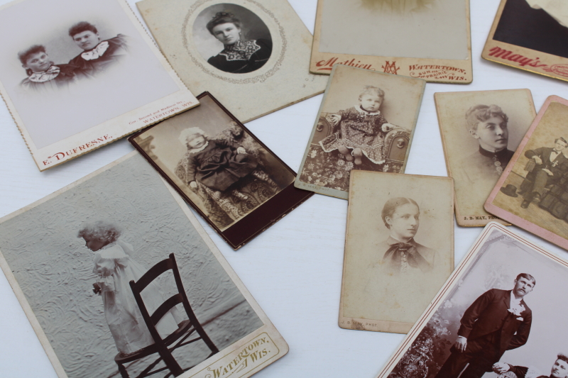 photo of lot antique photos, cabinet cards portraits Watertown Wisconsin photographers turn of the century vintage  #2