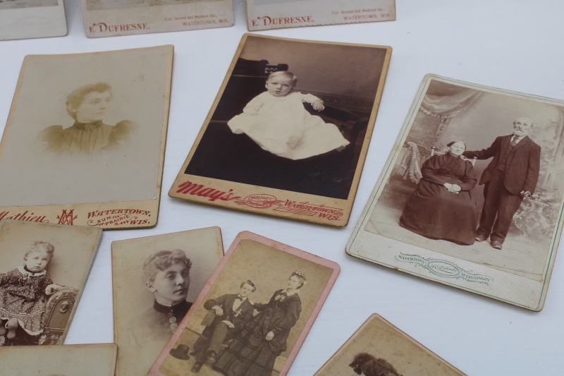 photo of lot antique photos, cabinet cards portraits Watertown Wisconsin photographers turn of the century vintage  #3