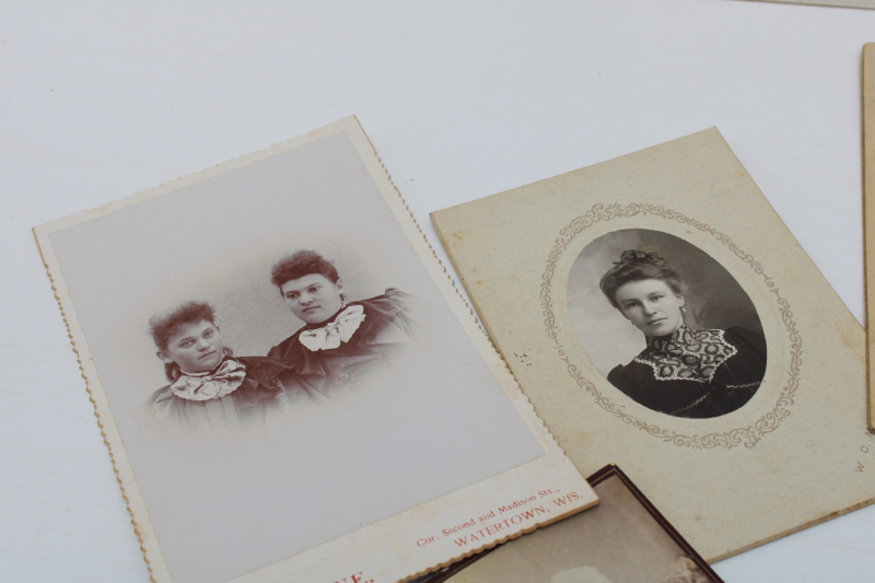 photo of lot antique photos, cabinet cards portraits Watertown Wisconsin photographers turn of the century vintage  #5