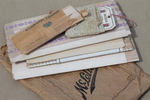 photo of lot antique sewing trims, lace & embroidered cotton ribbon insertions w/ original Victorian labels #8