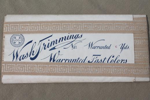 photo of lot antique sewing trims, lace & embroidered cotton ribbon insertions w/ original Victorian labels #10