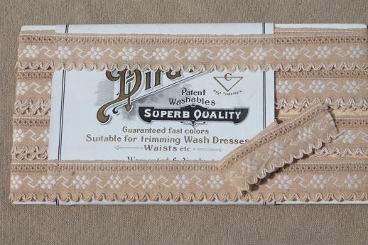 photo of lot antique sewing trims, lace & embroidered cotton ribbon insertions w/ original Victorian labels #12