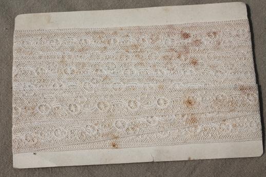 photo of lot antique sewing trims, lace & embroidered cotton ribbon insertions w/ original Victorian labels #17