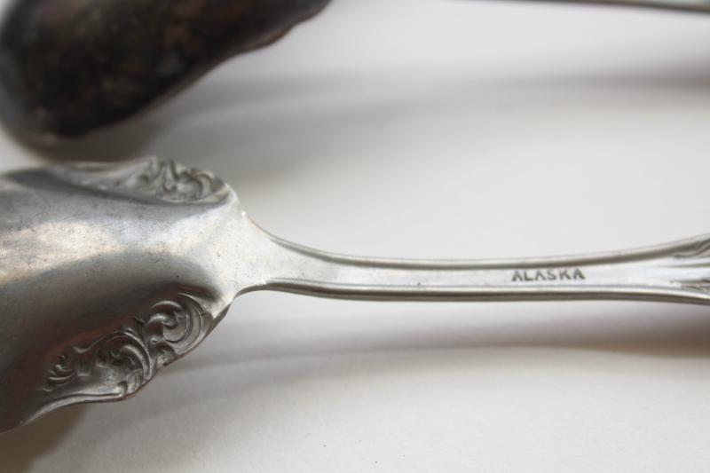 photo of lot antique silver serving spoons & ladles, early 1900s vintage silverplate flatware #4