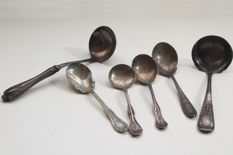 photo of lot antique silver serving spoons & ladles, early 1900s vintage silverplate flatware #5