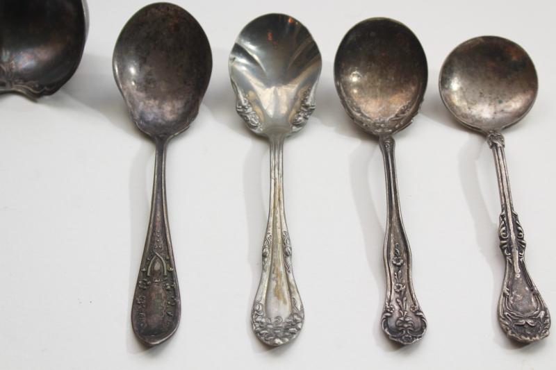 photo of lot antique silver serving spoons & ladles, early 1900s vintage silverplate flatware #8