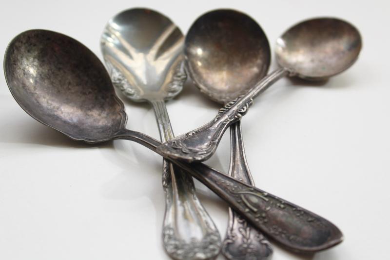 photo of lot antique silver serving spoons & ladles, early 1900s vintage silverplate flatware #9