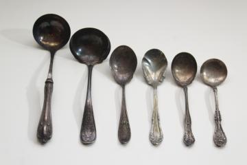 catalog photo of lot antique silver serving spoons & ladles, early 1900s vintage silverplate flatware