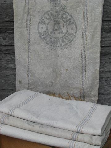 photo of lot antique striped heavy cotton feed sacks grain bags, vintage farm primitive fabric #1