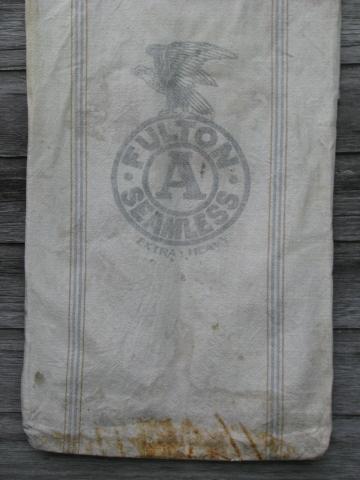 photo of lot antique striped heavy cotton feed sacks grain bags, vintage farm primitive fabric #2