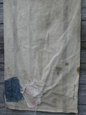 photo of lot antique striped heavy cotton feed sacks grain bags, vintage farm primitive fabric #2