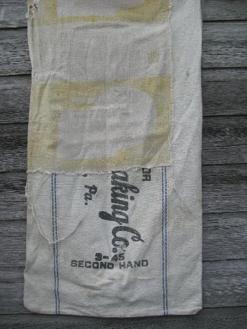 photo of lot antique striped heavy cotton feed sacks grain bags, vintage farm primitive fabric #5