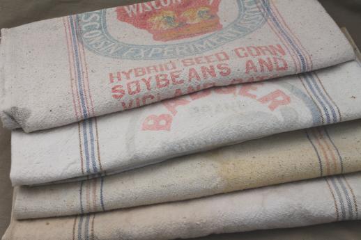 photo of lot antique striped heavy cotton feed sacks grain bags, vintage farm primitive fabric #1