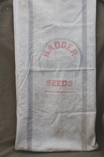 photo of lot antique striped heavy cotton feed sacks grain bags, vintage farm primitive fabric #7