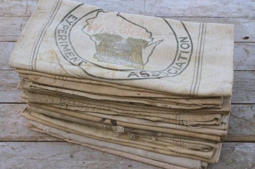 photo of lot antique striped heavy cotton feed sacks grain bags, vintage farm primitive fabric #1