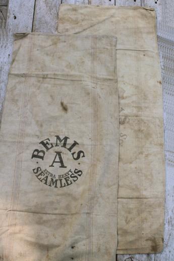 photo of lot antique striped heavy cotton feed sacks grain bags, vintage farm primitive fabric #2