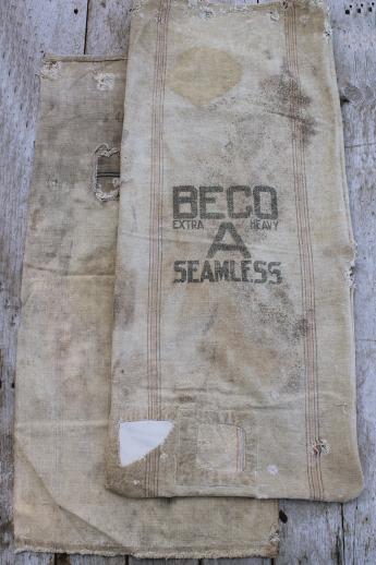 photo of lot antique striped heavy cotton feed sacks grain bags, vintage farm primitive fabric #9