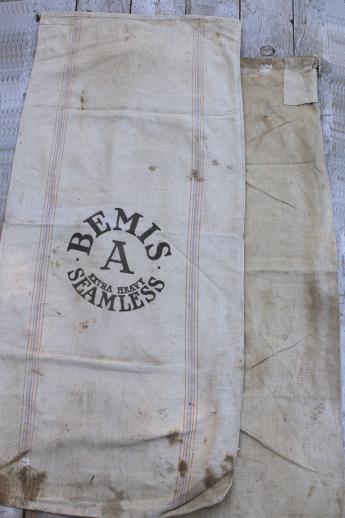 photo of lot antique striped heavy cotton feed sacks grain bags, vintage farm primitive fabric #10