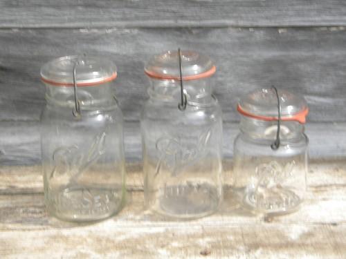 photo of lot antique vintage Ball mason storage jars w/lightening lids 1 qt and 1 pt #1