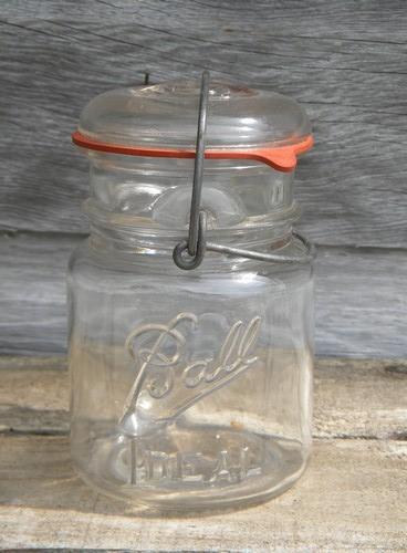 photo of lot antique vintage Ball mason storage jars w/lightening lids 1 qt and 1 pt #5