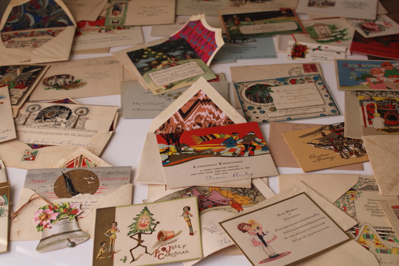 photo of lot antique vintage Christmas greeting post cards, art deco illustrations 1910s, 20s, 30s #1