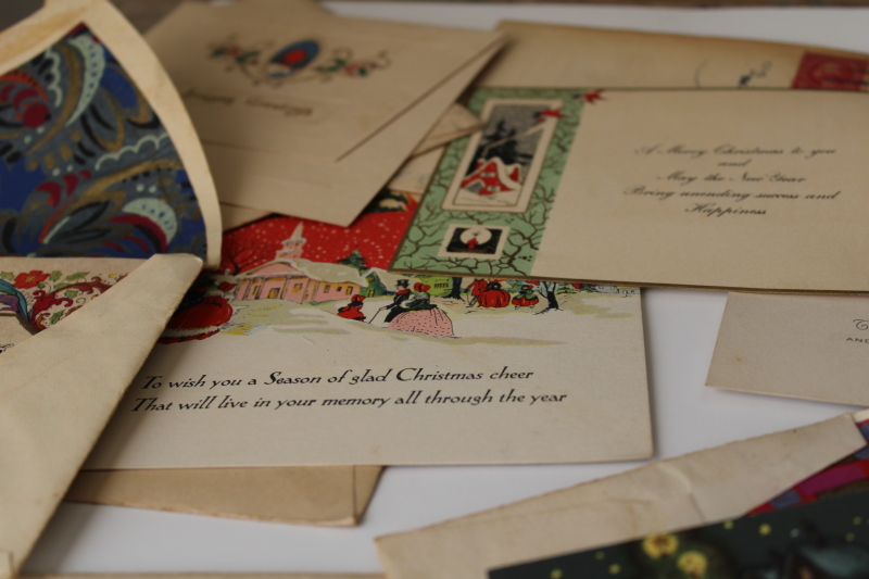 photo of lot antique vintage Christmas greeting post cards, art deco illustrations 1910s, 20s, 30s #2